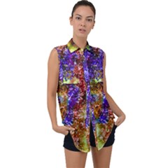 Splashes Of Color Background Sleeveless Chiffon Button Shirt