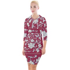 Floral Pattern Background Quarter Sleeve Hood Bodycon Dress