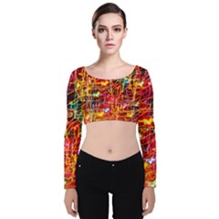 Random Colored Light Swirls Velvet Long Sleeve Crop Top