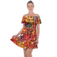 Random Colored Light Swirls Off Shoulder Velour Dress by Sudhe