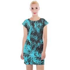 Blue Etched Background Cap Sleeve Bodycon Dress