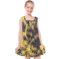 Artistic Yellow Background Kids  Cross Back Dress