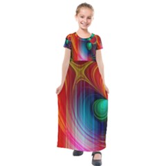 Background Color Colorful Rings Kids  Short Sleeve Maxi Dress