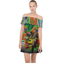 Abstract Transparent Background Off Shoulder Chiffon Dress