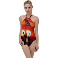 Animals Birds Dawn Giraffe Go With The Flow One Piece Swimsuit by Sudhe