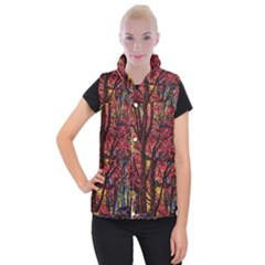 Autumn Colorful Nature Trees Women s Button Up Vest by Sudhe