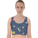 Cat Cosmos Cosmonaut Rocket Velvet Racer Back Crop Top View1