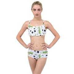 Giant Panda Bear Bamboo Icon Green Bamboo Layered Top Bikini Set by Sudhe