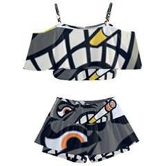 Smoking Cartoon Evil Bomb Cartoon Kids  Off Shoulder Skirt Bikini by Sudhe