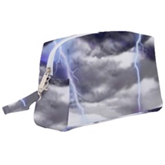 Thunder And Lightning Weather Clouds Painted Cartoon Wristlet Pouch Bag (large) by Sudhe