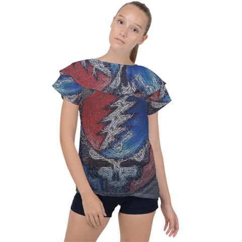 Grateful Dead Logo Ruffle Collar Chiffon Blouse by Sudhe