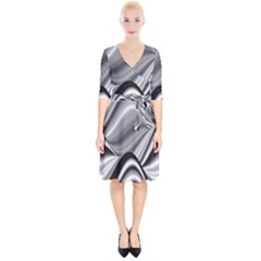 Waves Black And White Modern Wrap Up Cocktail Dress by Pakrebo