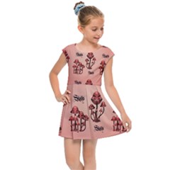 Funny Mushroom Pattern Kids  Cap Sleeve Dress