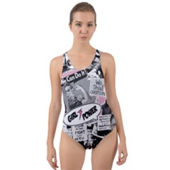 Feminism Collage  Cut-out Back One Piece Swimsuit by Valentinaart