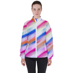 Vivid Colorful Wavy Abstract Print High Neck Windbreaker (women) by dflcprintsclothing