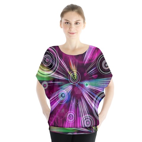 Fractal Circles Abstract Batwing Chiffon Blouse by Pakrebo