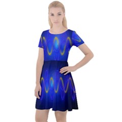 Light Shining Blue Frequency Sine Cap Sleeve Velour Dress 