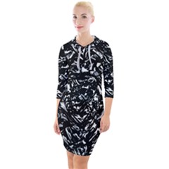 Dark Abstract Print Quarter Sleeve Hood Bodycon Dress