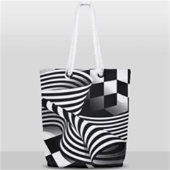 Op Art Black White Drawing Full Print Rope Handle Tote (small) by Pakrebo