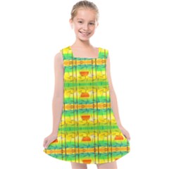 Birds Beach Sun Abstract Pattern Kids  Cross Back Dress