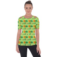 Holiday Tropical Smiley Face Palm Shoulder Cut Out Short Sleeve Top by Pakrebo