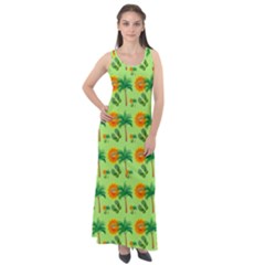 Holiday Tropical Smiley Face Palm Sleeveless Velour Maxi Dress by Pakrebo