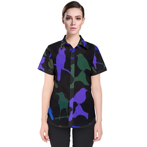 Bird Watching - Dark Colorful Women s Short Sleeve Shirt by WensdaiAmbrose