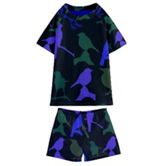 Bird Watching - Dark Colorful Kids  Swim Tee And Shorts Set by WensdaiAmbrose