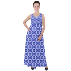 Hexagonal Pattern Unidirectional Blue Empire Waist Velour Maxi Dress