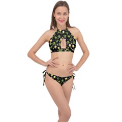 St Patricks Day Pattern Cross Front Halter Bikini Set by Valentinaart