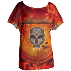 Awesome Skull With Celtic Knot With Fire On The Background Women s Oversized Tee by FantasyWorld7