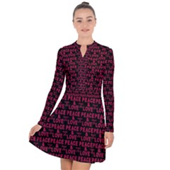 Peace And Love Typographic Print Pattern Long Sleeve Panel Dress