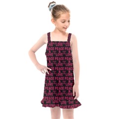 Peace And Love Typographic Print Pattern Kids  Overall Dress