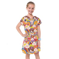 Rainbow Vintage Retro Style Kids Rainbow Vintage Retro Style Kid Funny Pattern With 80s Clouds Kids  Drop Waist Dress by genx