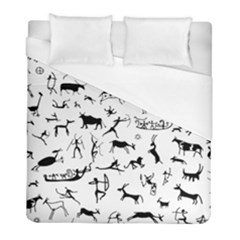 Petroglyph Runic Cavemen Nordic Black Paleo Drawings Pattern Duvet Cover (full/ Double Size) by snek