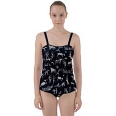 Petroglyph Nordic Beige And Black Background Petroglyph Nordic Beige And Black Background Twist Front Tankini Set by snek