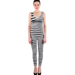 Retro Psychedelic Waves Pattern 80s Black And White One Piece Catsuit by genx