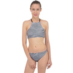 Retro Psychedelic Waves Pattern 80s Black And White Racer Front Bikini Set