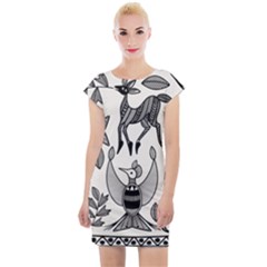 African Senufo Korhogo Tribal Ethnic Art Elements Vector Cap Sleeve Bodycon Dress