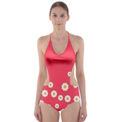 Flowers White Daisies Pattern Red Background Flowers White Daisies Pattern Red Bottom Cut-out One Piece Swimsuit by genx