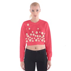 Flowers White Daisies Pattern Red Background Flowers White Daisies Pattern Red Bottom Cropped Sweatshirt by genx