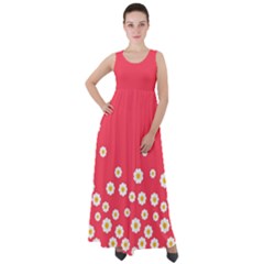 Flowers White Daisies Pattern Red Background Flowers White Daisies Pattern Red Bottom Empire Waist Velour Maxi Dress