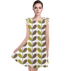 Leaf Plant Pattern Seamless Tie Up Tunic Dress