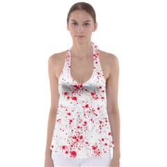 Red And White Splatter Abstract Print Babydoll Tankini Top by dflcprintsclothing