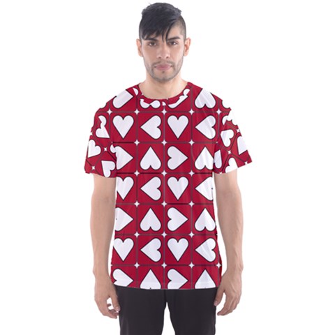 Graphic Heart Pattern Red White Men s Sports Mesh Tee by Pakrebo