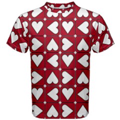 Graphic Heart Pattern Red White Men s Cotton Tee by Pakrebo