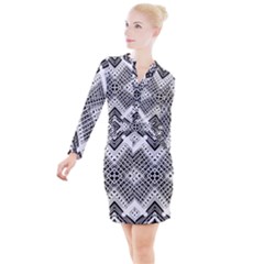 Pattern Tile Repeating Geometric Button Long Sleeve Dress