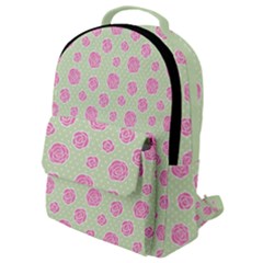 Roses Flowers Pink And Pastel Lime Green Pattern With Retro Dots Flap Pocket Backpack (small) by genx