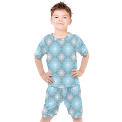 White Light Blue Gray Tile Kids  Tee And Shorts Set