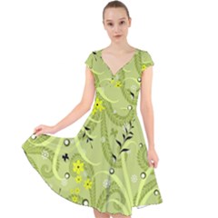 Seamless Pattern Green Garden Cap Sleeve Front Wrap Midi Dress by Pakrebo